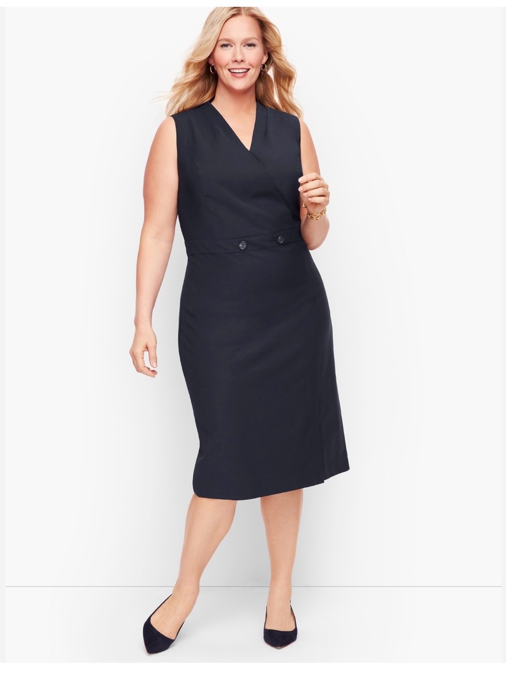 Talbots Season-less Wool Black Faux Wrap Sheath Dress size 24w nwt